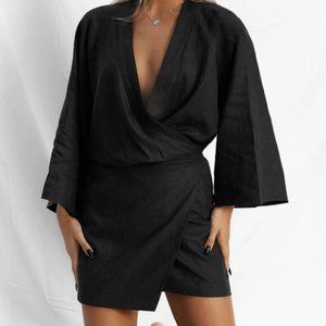 THE LINEN KIMONO DRESS - BLACK